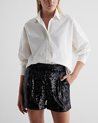 Super High Waisted Sequin Pleated Shorts