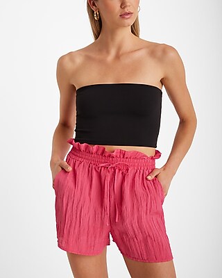 Super High Waisted Crinkle Drawstring Paperbag Shorts