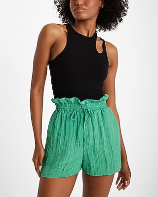 Super High Waisted Crinkle Drawstring Paperbag Shorts