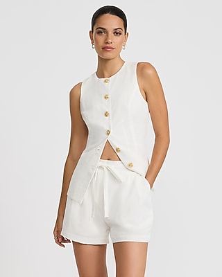 Linen-Blend High Waisted Drawstring Shorts