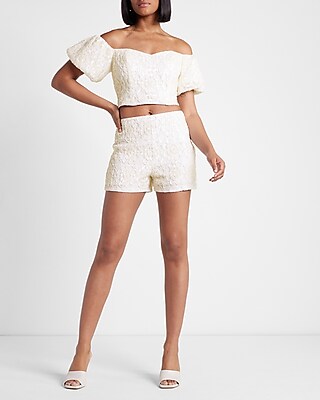 Express Limited Edition Super High Waisted Sequin Lace Shorts Women's White