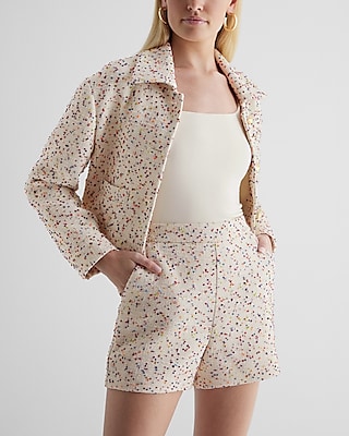 Super High Waisted Speckled Boucle Tailored Shorts