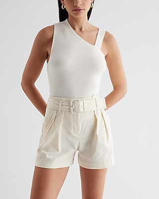 Super High Waisted Belted Paperbag Shorts White Women's 0