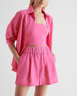 Stylist Super High Waisted Pleated Pull On Shorts Pink Women's XS