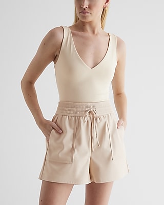 Super High Waisted Faux Leather Pull On Shorts