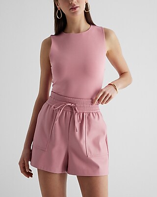 Super High Waisted Faux Leather Pull On Shorts Pink Women's XS