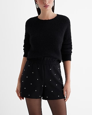 Super High Waisted Rhinestone Pull On Paperbag Shorts