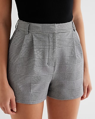 Super High Waisted Plaid Pleated Shorts