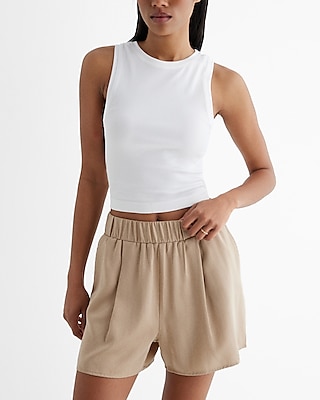Stylist Super High Waisted Satin Pleated Pull On Shorts Neutral Women's