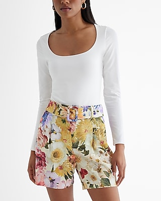 Stylist Super High Waisted Satin Floral Belted Shorts