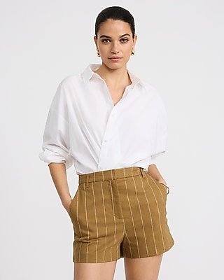 Editor Linen-Blend Striped High Waisted Shorts
