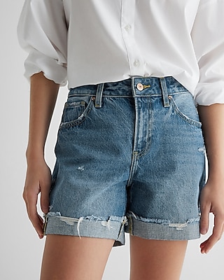 Mid Rise Medium Wash Midi Jean Shorts