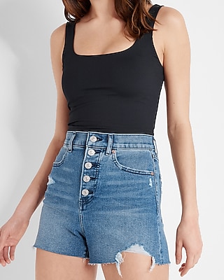 Conscious Edit Super High Waisted Medium Wash Mom Jean Shorts