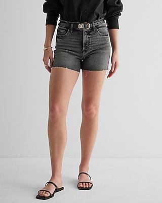 High Waisted 90's Black Raw Hem Jean Shorts