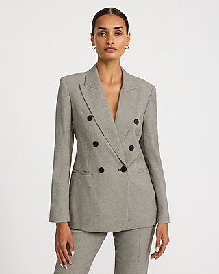 Mini Houndstooth Double Breasted Long Slim Blazer