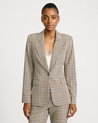 Plaid Long Slim Blazer