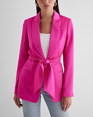Satin Tie Waist Cropped Business Blazer