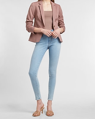 Textured Notch Collar One Button Cropped Business Blazer