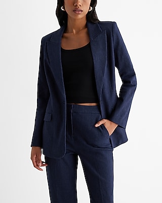 Editor Twill One Button Cropped Business Blazer