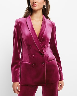 Velvet Double Breasted Shawl Collar Cropped Business Blazer