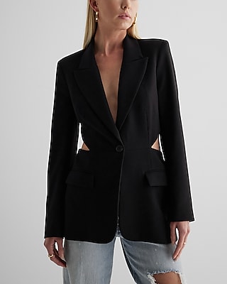 One Button Waist Cutout Cropped Business Blazer