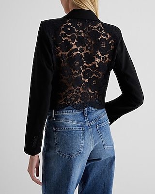 Lace Back Cropped Cropped Business Blazer