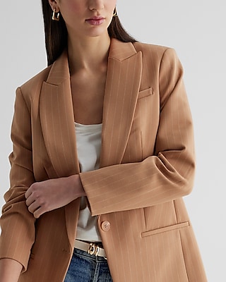 Editor One Button Pinstripe Oversized Boyfriend Blazer