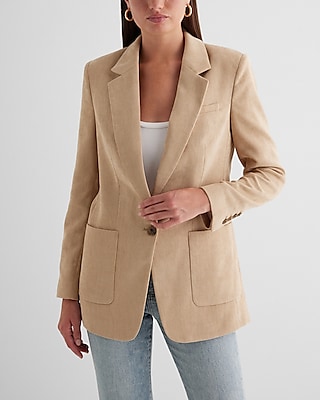 Corduroy One Button Cinched Oversized Boyfriend Blazer