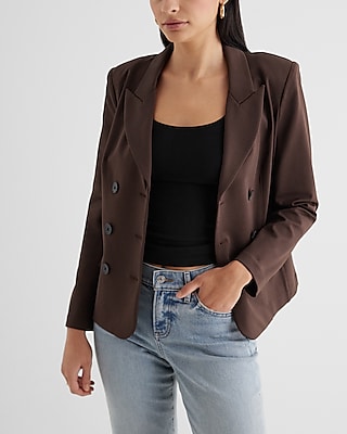 Columnist Double Breasted Cropped Business Blazer Brown Women's S
