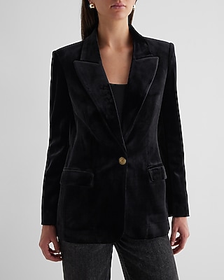 Velvet One Button Cropped Business Blazer Black Women's M