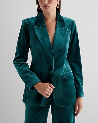 Velvet One Button Cropped Business Blazer