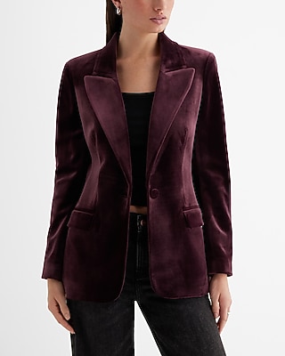 Velvet One Button Cropped Business Blazer Red Women's XL