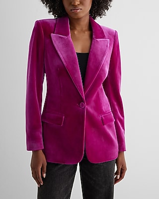 Velvet One Button Cropped Business Blazer Pink Women's XL