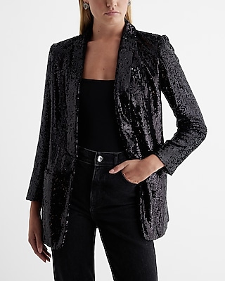 Sequin Open Front Oversized Boyfriend Blazer Women's