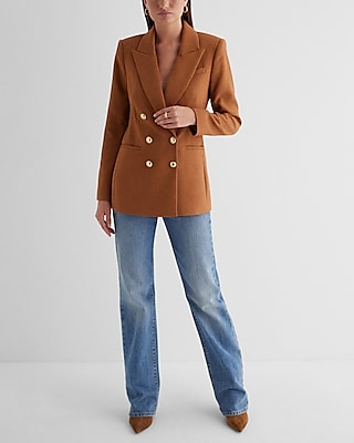 Flannel Double Breasted Novelty Button Cropped Business Blazer