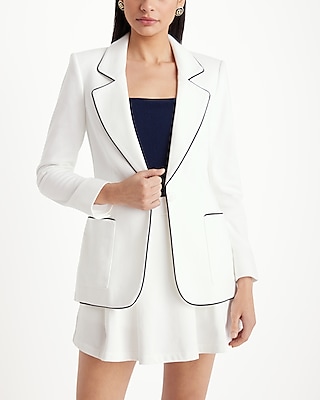 Luxe Comfort Tipped One Button Cropped Business Blazer