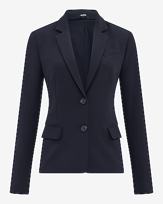 Express Women's Editor Studio Stretch Twill Fitted Two Button Cropped Business Blazer in Blue Medium