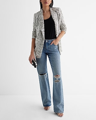 Sequin One Button Oversized Boyfriend Blazer