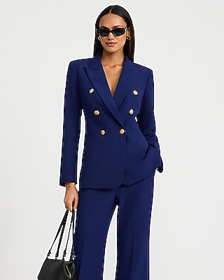 Double Breasted Novelty Button Blazer in Studio Stretch Twill