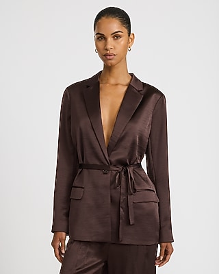 Satin One Button Tie Waist Blazer