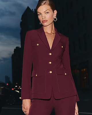 Long Slim Novelty Button Utility Blazer in Signature Stretch