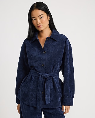 Corduroy Button Front Belted Jacket