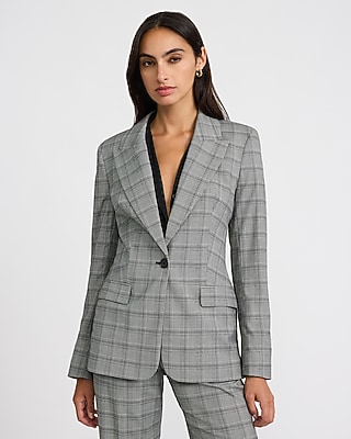 Plaid Long Slim Blazer