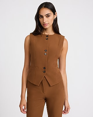 Crew Neck Double Button Blazer Vest in Signature Stretch