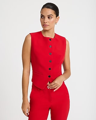 Crew Neck Cutaway Blazer Vest in Signature Stretch