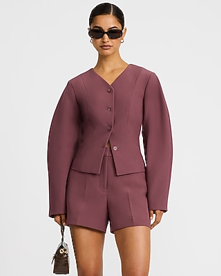 Collarless Barrel Sleeve Blazer in Signature Stretch