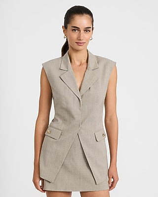 Lightweight Textured V-Neck Notch Lapel Cutaway Blazer Vest