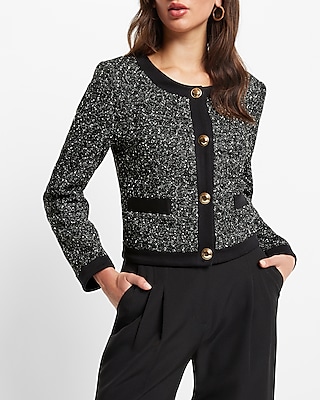 Speckled Tweed Novelty Button Cropped Cropped Business Blazer
