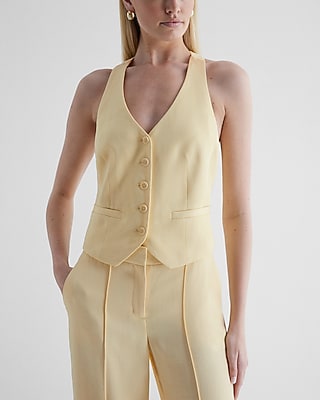 Linen-Blend Button Front T-Back Vest