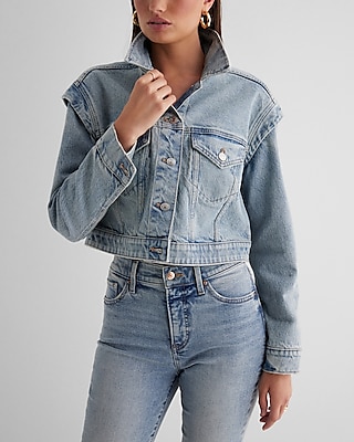 Layered Cap Sleeve Cropped Denim Jacket